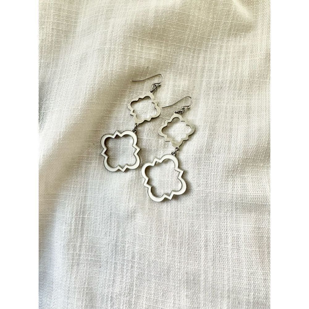 Silver And White Geometric Shapedangleearrings - image 1